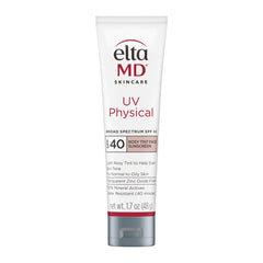 EltaMD UV Physical Rosy Tint bottle close-up showing mineral sunscreen protection.