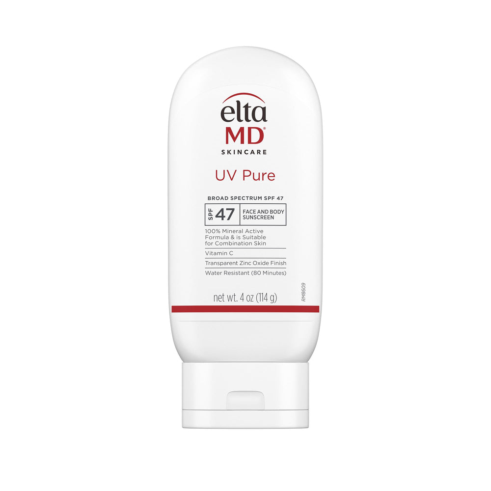EltaMD UV Pure sunscreen bottle for face and body with mineral protection.