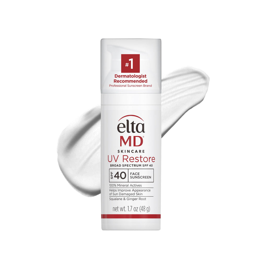 EltaMD UV Restore bottle front view showing SPF 40 mineral protection for sun damaged skin