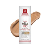 EltaMD UV Restore tinted sunscreen bottle displaying mineral SPF 40 protection for sun-damaged skin.