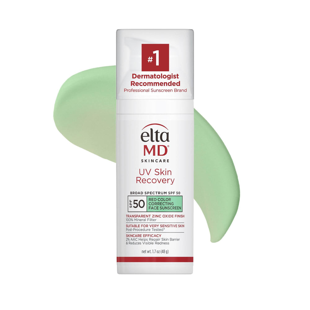 EltaMD UV Skin Recovery green-tinted bottle neutralizing redness for balanced skin.