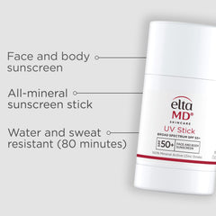EltaMD UV Stick being applied to skin for a quick, mess-free glide.