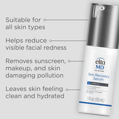 EltaMD Skin Recovery Serum applied to clean skin showing Vitamin B5 soothing action