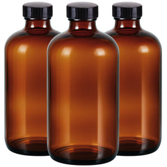 Elumeiro amber Boston Round bottle 16oz protects light-sensitive contents from UV exposure.