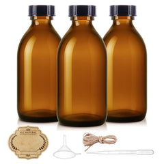 Elumeiro 8oz amber bottle with lids, ideal for vanilla extract and essential oils.