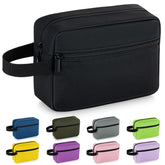 Elviros travel toiletry bag front view in black, compact organizer for trips.