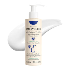 Embryolisse Lait Creme Fluid+ frasco con textura ligera, hidratación para rostro y cuerpo.