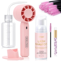 EMEDA kit champú para pestañas con ventilador portátil para secado rápido.