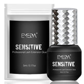 EMEDA Sensitive eyelash extension glue bottle close-up showing quick-dry action for faster appointments.