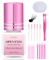 EMEDA Sensitive Lash Cluster Glue Kit open eyes setup for at-home, beginner-friendly use.