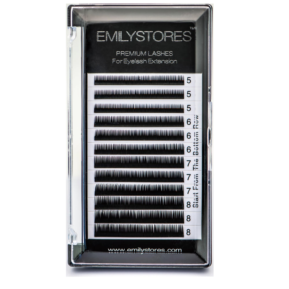 EMILYSTORES bottom lash extension tray with J curl 0.10mm for versatile lower lash styling.