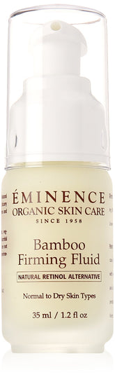 Eminence Bamboo Firming Fluid bottle demonstrates daily hydration for dry skin.