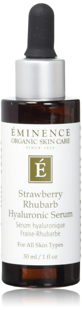 Eminence Serum Hialuronico Fresa-Ruibarbo, botella elegante para hidratación diaria.