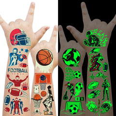 EMOME luminous tattoos for kids with basketball design glow in the dark, ideal for party favors.