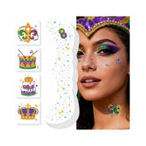 EMOME Mardi Gras pecas de cara con brillo para look festivo.
