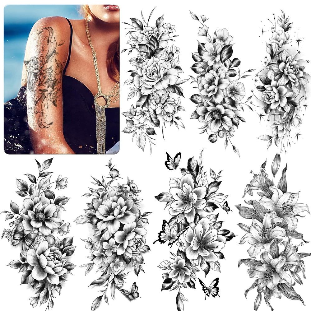 EMOME 12 hojas de tatuajes temporales con flores para mangas y piernas.