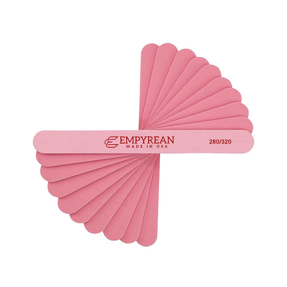 Empyrean Files premium pink double-sided nail file with 280/320 grit for precise shaping on natural and acrylic nails
