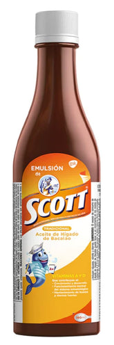 Emulsion Scott Tradicional, botella de 180 ml con vitaminas A y D