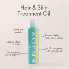 Enjoy Hair & Skin Treatment Oil hair-application—tames frizz with non-greasy moisture.