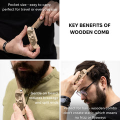Enjoy The Wood engraved half skull beard comb adds stylish detail to grooming