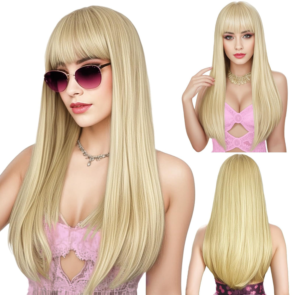 ENTRANCED STYLES blonde wig with bangs shows natural framing for daily looks