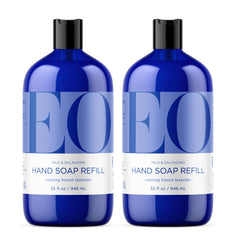 EO French Lavender liquid hand soap bottles in a 2-pack for daily cleansing.