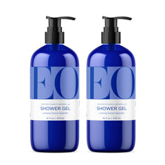EO gel de ducha lavanda, botella frontal, aroma relajante para la piel.