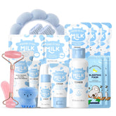 EONFAVE milk skin care set display for kids and teens, showcasing complete routine kit.