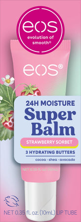 EOS 24H Moisture Super Balm Strawberry Sorbet jar for all-day hydration.