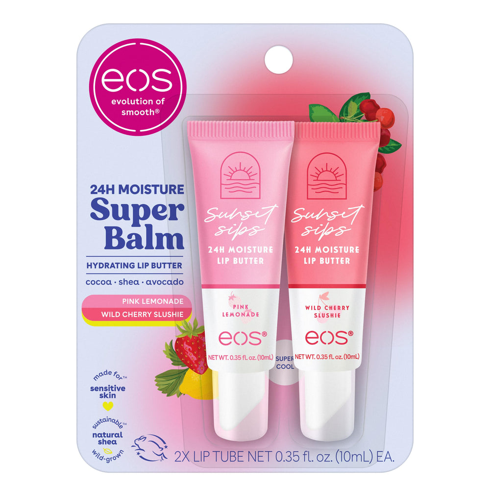 Bálsamo EOS 24H Pink Lemonade, limonada-rosa para hidratación diaria de labios.