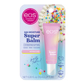 eos Birthday Cake Moisture Super Balm packaging highlights on-the-go hydration.