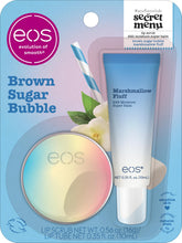eos Brown Sugar Bubble Lip Scrub close-up showing exfoliation for smoother, hydrated lips.