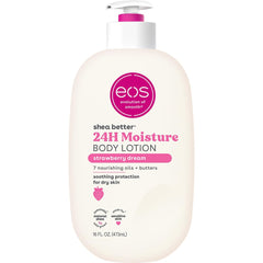 EOS Loción corporal Fresa Sueño, botella visible para hidratación suave diaria