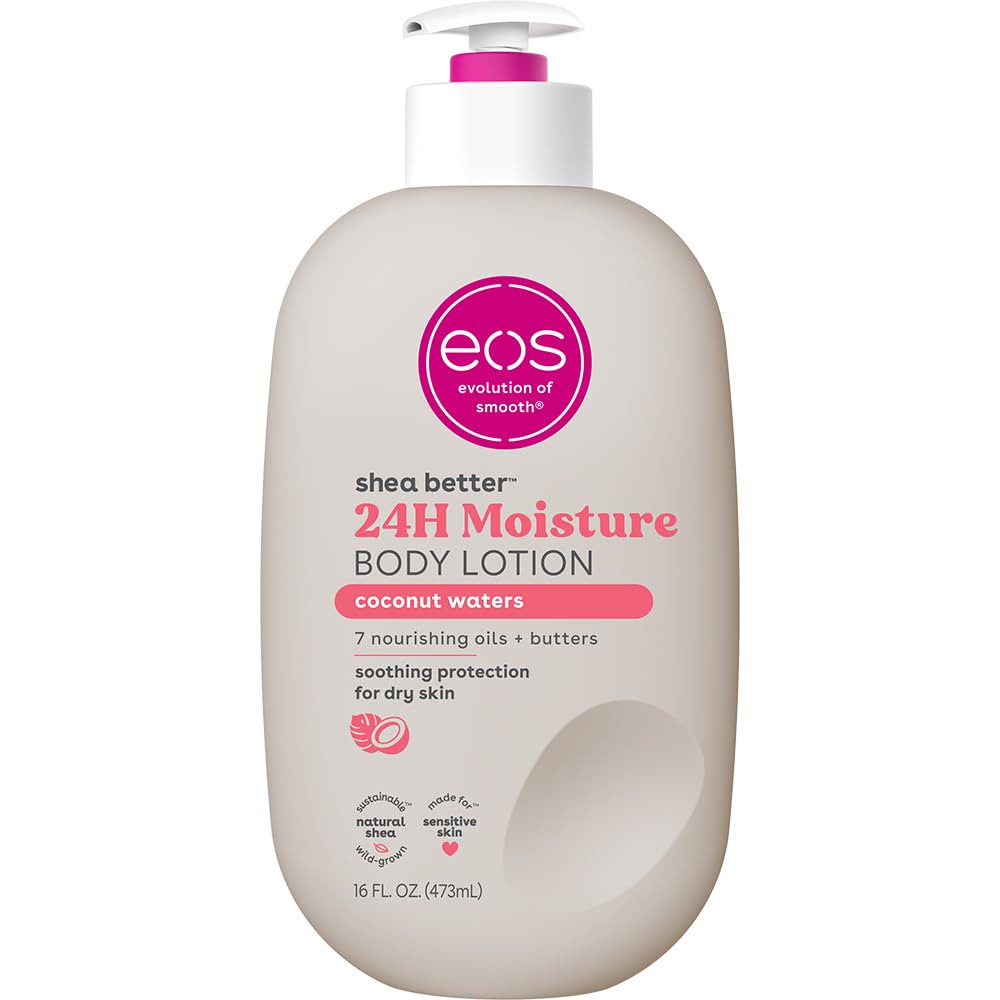 EOS Shea Better Body Lotion Coconut Waters with pump top for quick absorption.