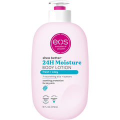 eos Shea Better en envase: hidratación duradera para la piel.