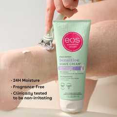 eos Shea Better Sensitive Skin Shave Cream bottle dispensing for wet or dry shave