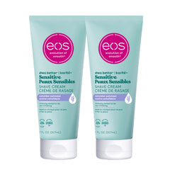 eos Shea Better Sensitive Skin Shave Cream two-pack front view showing fragrance-free hydration