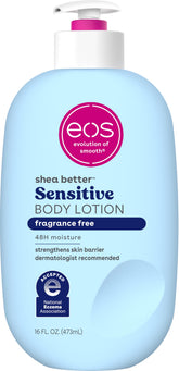 Loción eos Shea Better Skin: envase externo práctico para uso diario y cuidado suave.