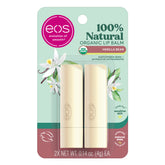 eos Vanilla Bean lip balm stick front view showing compact, all-day moisture