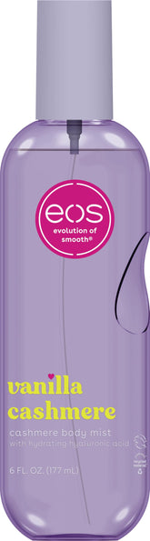 eos Vanilla Cashmere Body Mist bottle with inviting fragrance and light hydration.