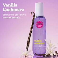 eos Vanilla Cashmere mist on skin delivering a soft, comforting aroma and quick refresh.