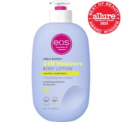 Textura ligera de eos Vanilla Cashmere para piel suave sin grasa.