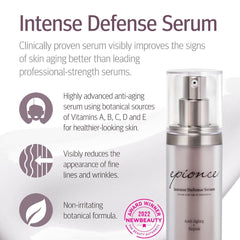 Epionce Intense Defense Serum dropper dispensing serum for daily routine.
