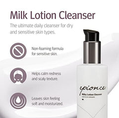 Epionce Milky Lotion Cleanser pump bottle in hand demonstrates easy application
