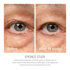 Epionce Renewal Eye Cream being dispensed from a pump during use.