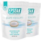 Epsoak Epsom salt 10 lb bag with resealable packaging for easy bath prep.