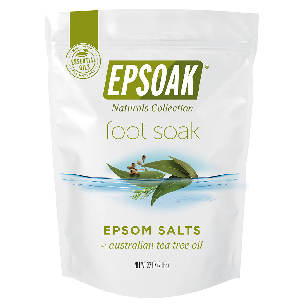 Epsoak Tea Tree Foot Soak, bolsa reutilizable para almacenamiento práctico.
