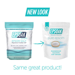 Epsoak USP Magnesium Sulfate unscented grains, quick-dissolve for baths.
