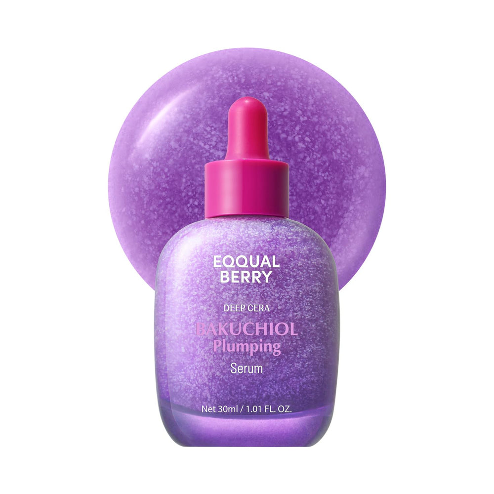 EQQUALBERRY Bakuchiol serum bottle pour enables even application for sensitive skin.
