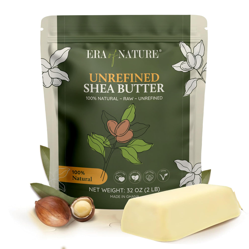 Era of Nature 32oz shea butter jar close-up for skincare use.